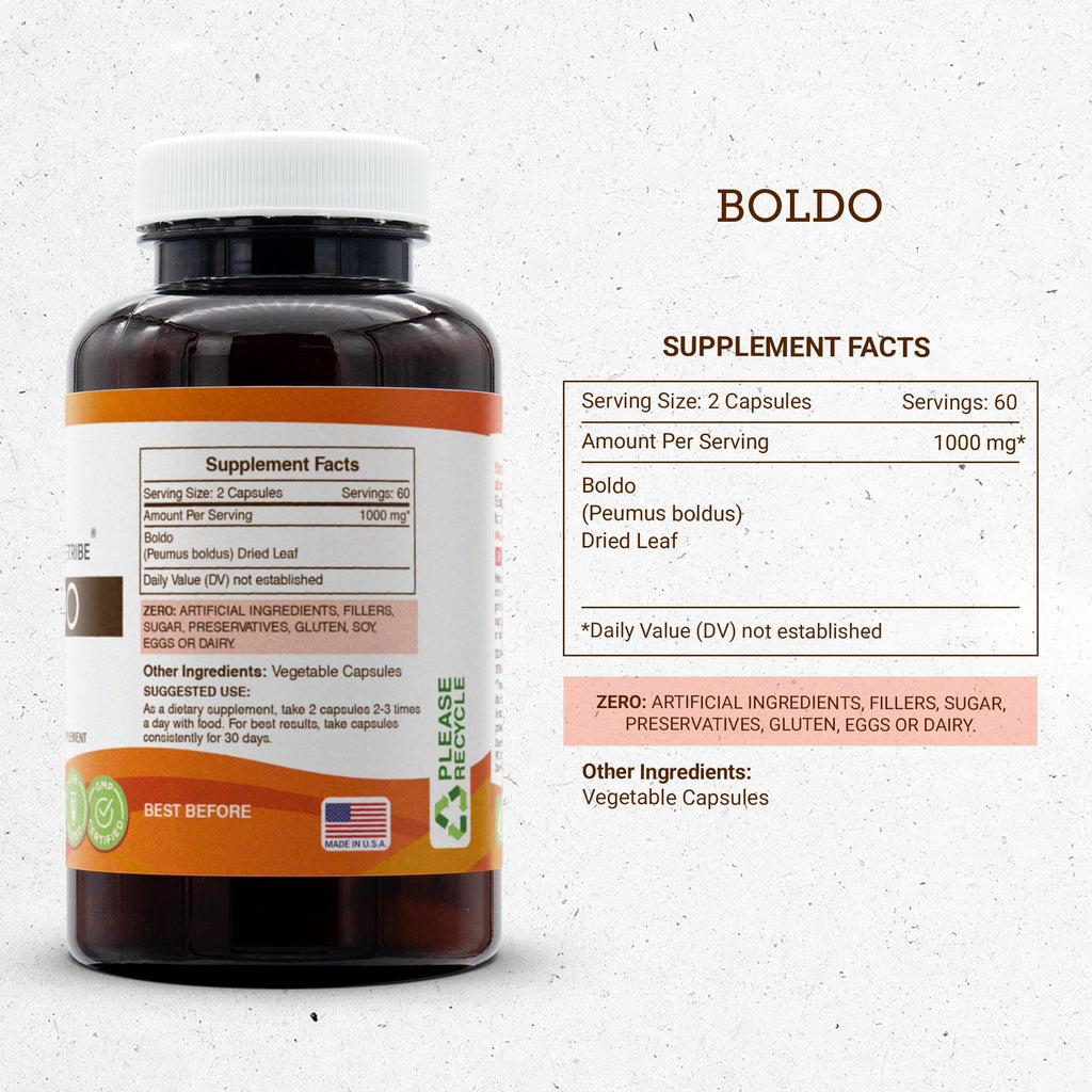 Secrets of the Tribe Boldo 120 Capsules, 1000 mg, Boldo (Peumus boldus) Dried Leaf (120 Capsules)