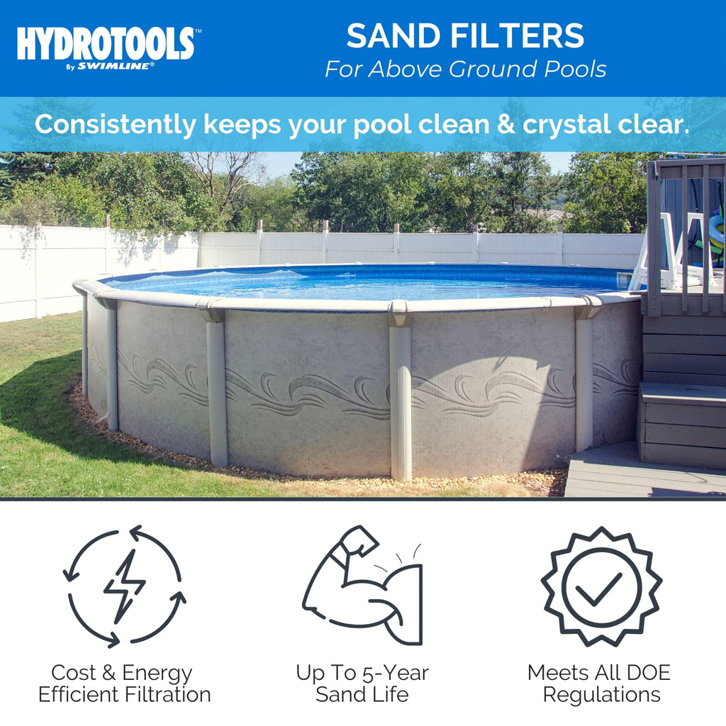 SWIMLINE HYDROTOOLS Complete Sand Filter System, 12" Tank - for Above-Ground Pools Up to 8,000 Gallons, Single Speed Pump, 0.3 THP, 1,980 GPH, 4-Way Multi-Port Valve, 42 lb Capacity