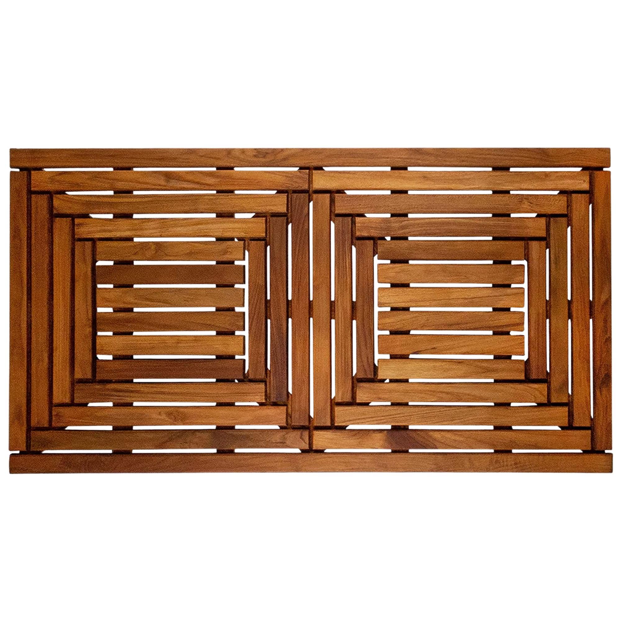 Nordic Style Teak Shower, Bath and Spa Mat | Indoor + Outdoor Use | Non-Slip Wood Platform | Spa, Sauna, Pool, Hot Tub | Luxury Decor | Framed Oiled Finish (40" x 20")