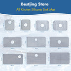 Bestjing 2 Pack Silicone Kitchen Sink Protector Mat with Rear Drain - 13.58''x 11.6'' Kitchen Sink Accessory, Folding Non-Slip Heat Resistant Mat Grid for Bottom of Porcelain Stainless Steel