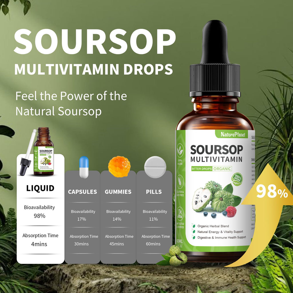 Guanábana Soursop Bitters Liquid Drops with Vitamin C, D3, B6, Soursop Fruit & Leaf Extract + 10 Bitters Botanicals for Immune Support Digestive Health Antioxidant Boost丨Non-GMO Vegan 120mL/4 Fl Oz