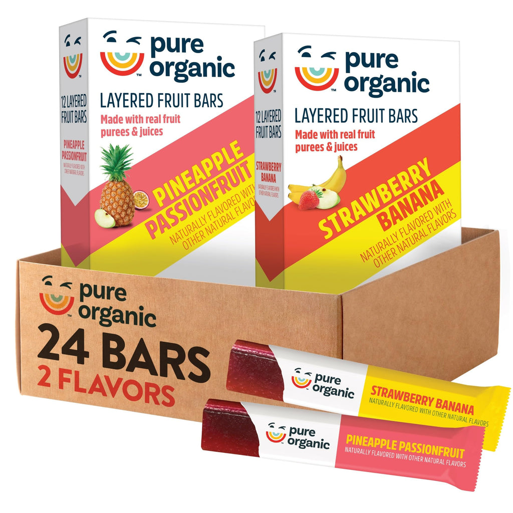 Pure Organic Layered Fruit Bars, Gluten Free, Vegan Fruit Snacks, 2-Flavor Variety Pack (2 Boxes, 24 Bars)
