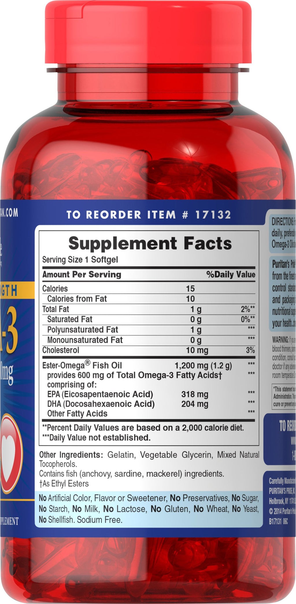 Puritan's Pride Omega-3 Fish Oil 1200 Mg, 180 Count