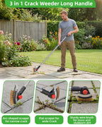 SFTPO 3-in-1 Crack Weeder Long Handle, Adjustable Crevice Weeding Tool with Stainless Steel Weed Brush and 2 Scrapers Weed Puller Tool for Driveway, Sidewalk, Lawn to Remove Weeds Moss Dirt (58.6")