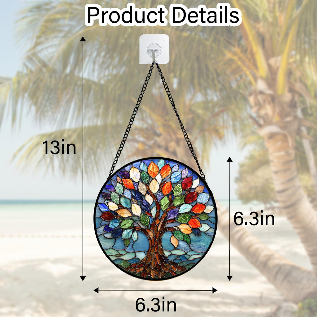 Colorful Tree of Life Stained Glass Window Hanging Suncatcher Gifts 6.3"