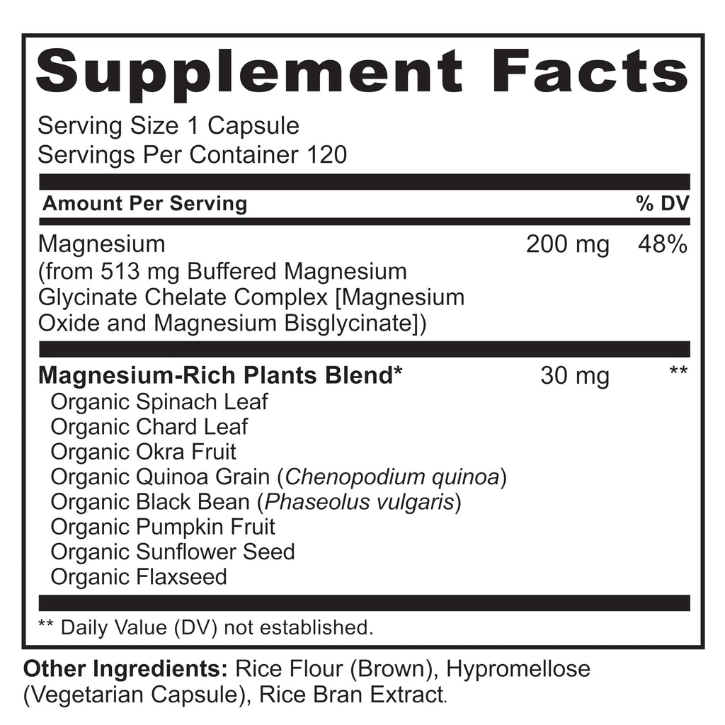 NATURELO Magnesium Glycinate Chelate Complex - 200 mg Magnesium with Organic Vegetables to Support Sleep, Calm, Muscle Cramp & Stress Relief - Gluten Free, Non GMO - 120 Capsules