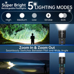 TrixHub Rechargeable Flashlights 2 Pack, Super Bright High Lumens Flash Light, 5 Modes Zoomable Linternas with LCD Digital Display, Powerful Handheld LED Flashlights for Home Emergencies Camping