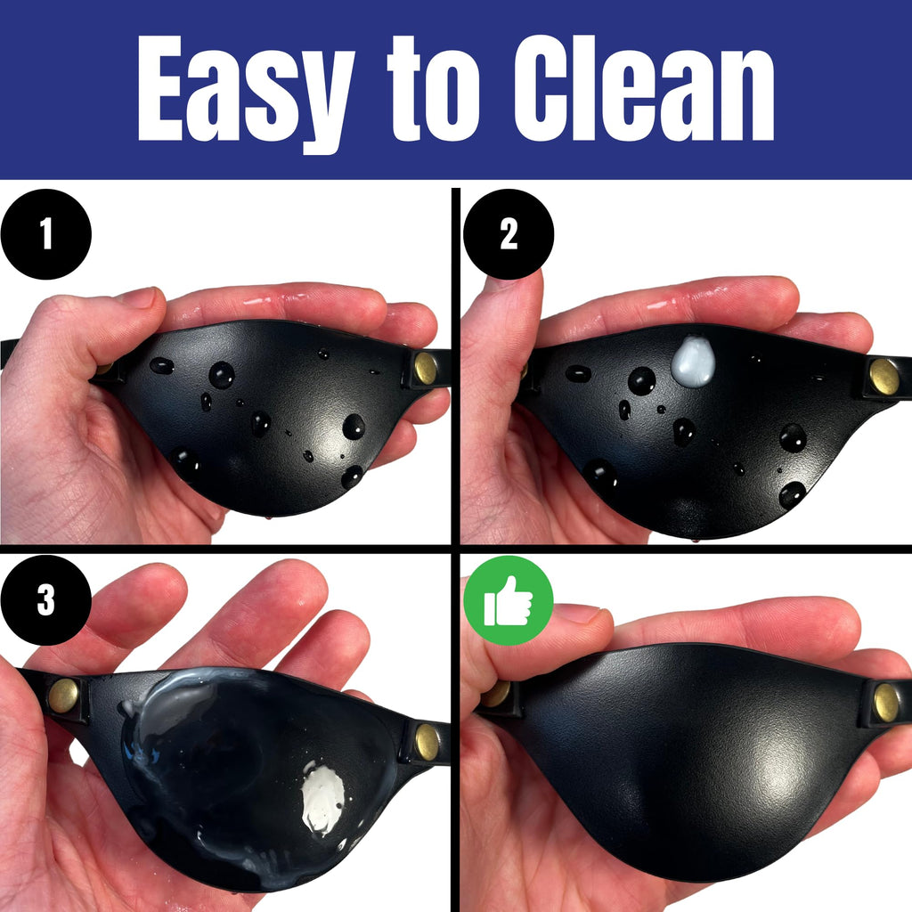 Black Leather Eye Patch with Adjustable Band - Comfortable Medical Eye Patch for Left or Right Eye, Suitable for Eyeglass Wearers