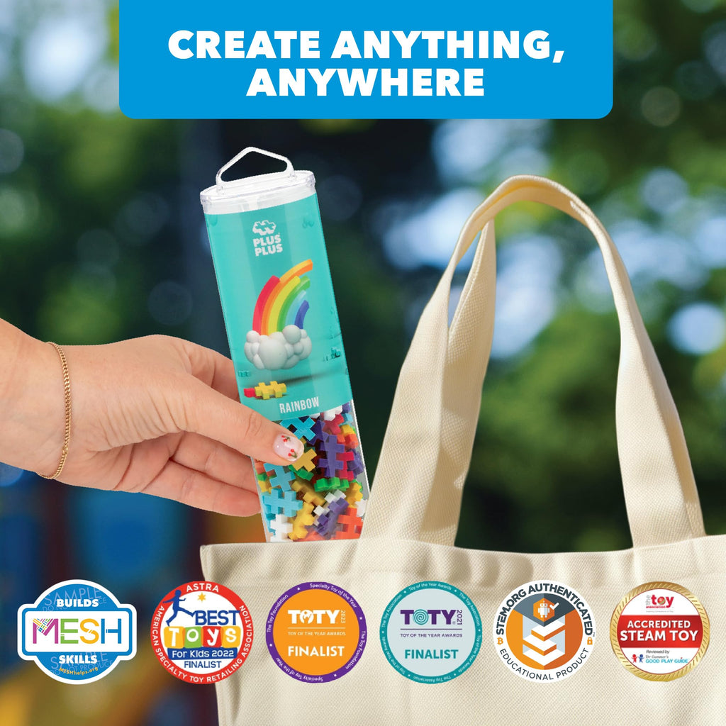 PLUS PLUS 240 Piece Interlocking Building Blocks for Kids, Open Ended Connecting Toys, STEM Bin Classroom Mini Manipulatives - Rainbow Mix Play Tube