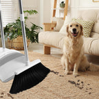 Broom with Dustpan Combo Set for Home Commercial Cleaning Supplies, Angle Broom with Long Handle Perfect for Courtyard Garage Street, White