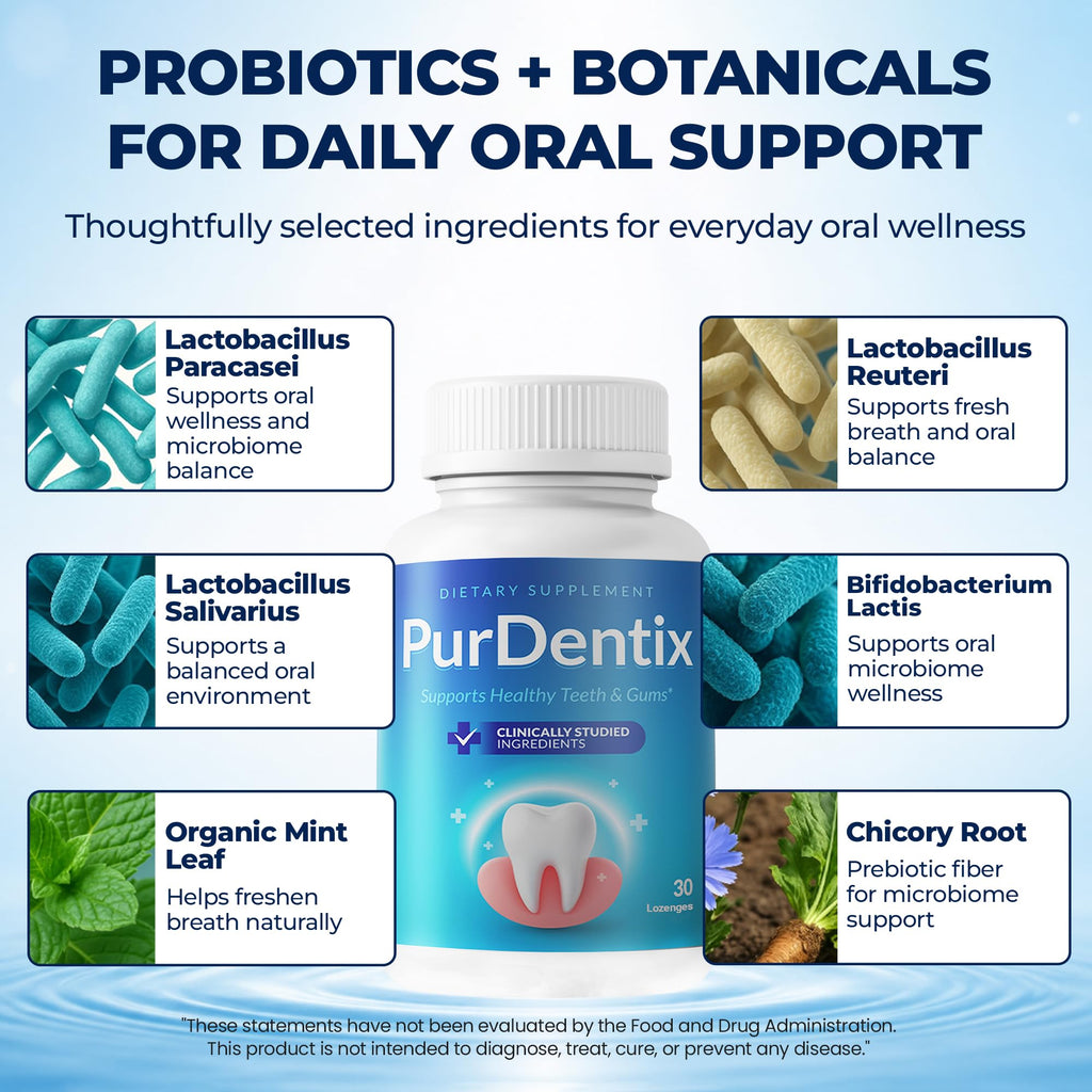 PurDentix Oral Health Probiotic – 4-Strain Formula for Healthy Gums, Teeth & Fresh Breath – 180 Chewable Tablets