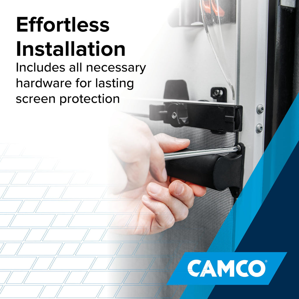 Camco Camper/RV Screen Door Cross Bar - Protects the Screen Door & Allows for Easier Exit from Travel Trailer - Adjusts from 21-5/8-Inches to 28-5/8-Inches (42183)