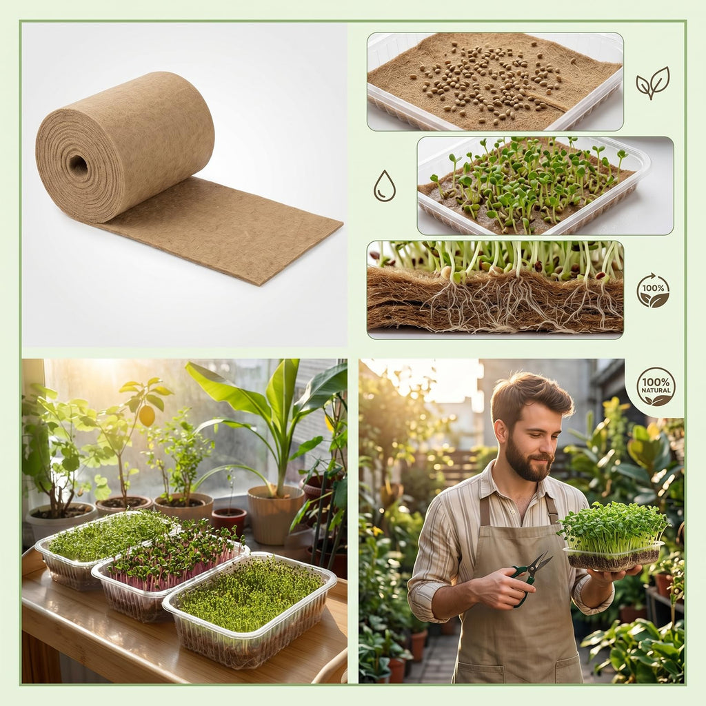 10" x 236" Organic Microgreens Growing Mat, Natural Jute Fiber Grow mats, Organic Hydroponic Pads, Breathable Grass Seed mat for Germination Trays, Wheatgrass Sprouts Microgreen, Seed Starter