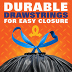 Hefty Strong 30 Gallon Trash Bags, Large Trash Bags 30 Gallon Size, Durable Drawstring Enclosure, Resists Punctures, Leaks, and Tears, Black, Unscented, 56 Bags