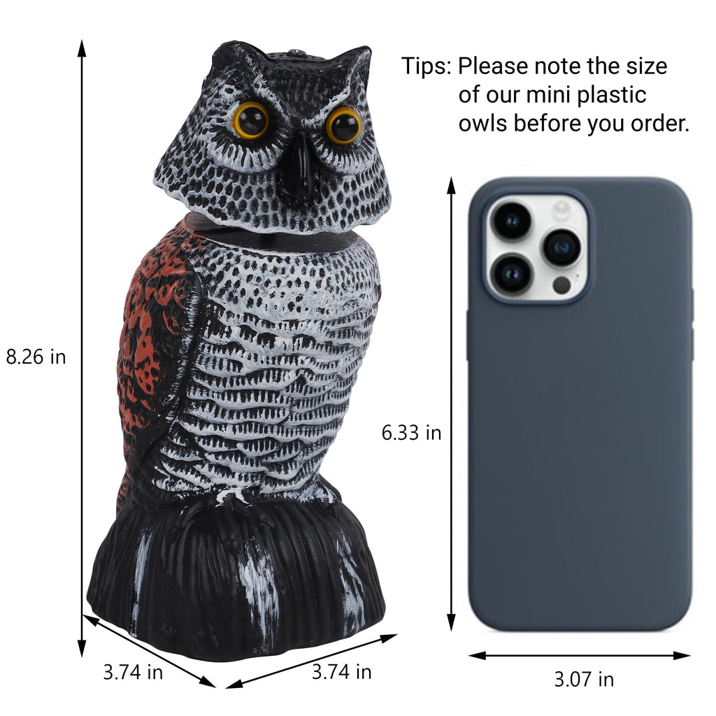 Hausse 3 Pack Bird Scarecrow Mini Fake Owl Decoy Sculpture, 8.26 inch Wagging Head Plastic Small Owl Bird Deterrents, Nature Enemy Horned Pest Repellent for Outdoor Garden Yard