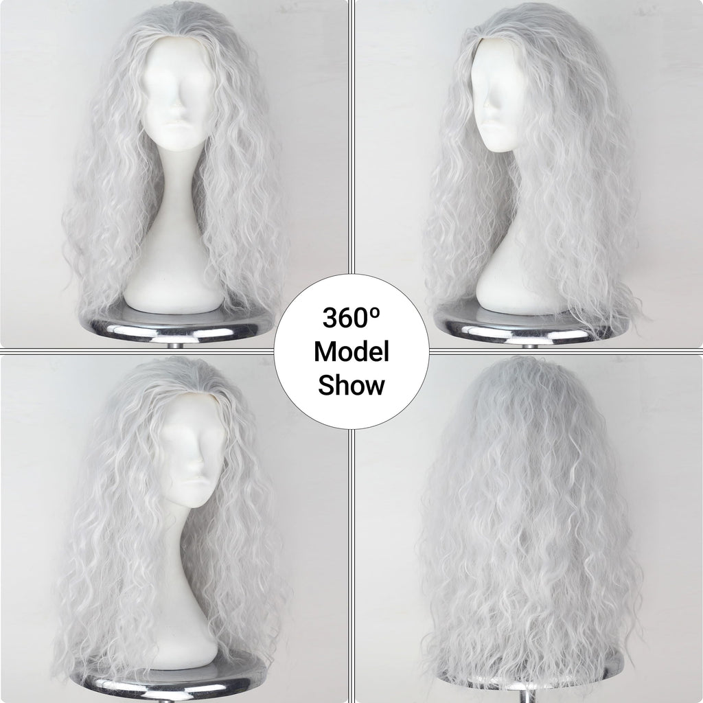 Witch Wig Old Lady Wig Women Long Grey Curly Costume Cosplay Wig