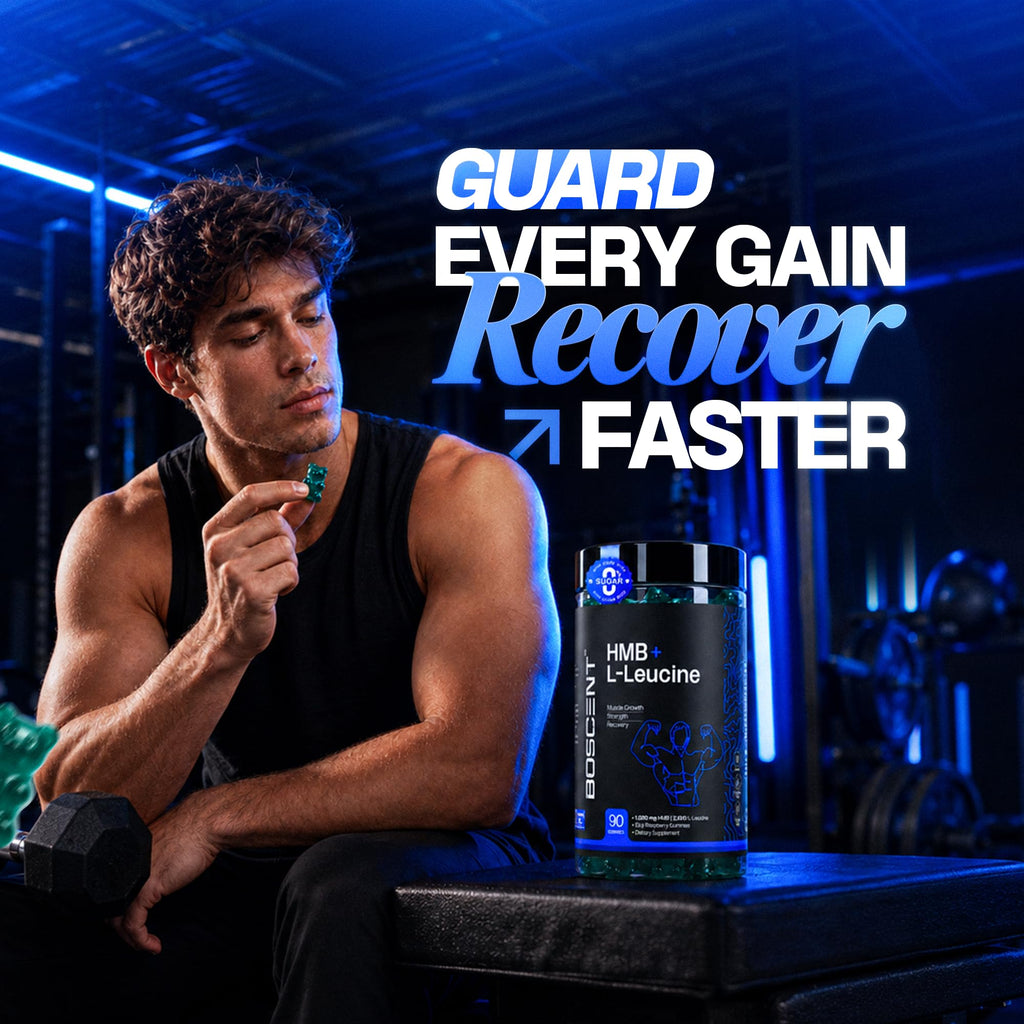 BOSCENT HMB and L-Leucine Gummies – 3000mg Muscle Support for Strength & Recovery | HMB Supplements for Men | Lean Muscle Growth Supplement | Vegan, Sugar Free | Blue Raspberry Flavor | 30 Servings