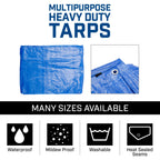 Grizzly Tarps by B-Air 20' x 30' Large Multi-Purpose Waterproof Heavy Duty Poly Tarp with Grommets Every 36", 8x8 Weave, 5 Mil Thick, for Home, Boats, Cars, Camping, Protective Cover, Blue