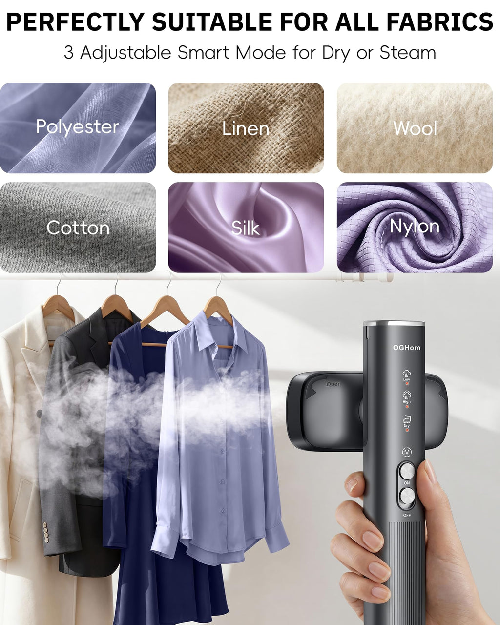 OGHom Steamer for Clothes, 110-240V Travel Steamer & Iron 2 in 1, 1000W Powerful Steam, Portable Handheld Garment Wrinkle Remover, 30s Fast Heat-Up with Dry& 2-Steam Control, for Global & Europe-Black