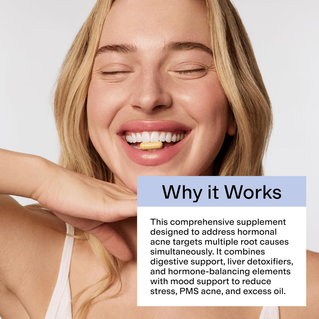 CLEARSTEM - MINDBODYSKIN Hormonal Acne Supplement (5-HTP) - Natural DIM Supplement - Skin Care Vitamins - Hormone Balance, Antioxidants - Gluten Free, Cruelty Free - 30 Servings, 90 Capsules