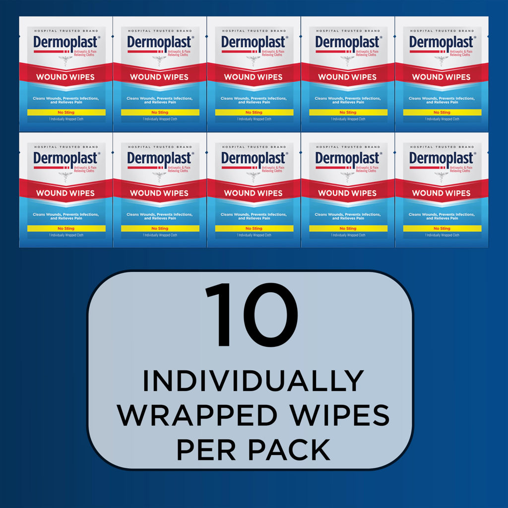Dermoplast Wound Wipes, Antiseptic First Aid Cloths, 10 Count