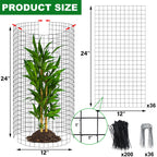winemana 12 Set Plant Protectors Covers from Animals, 36 Pcs 24x12 Inch Metal Wire Garden Cages with Stakes & Ties, Outdoor Protection to Keep Rabbits Chickens Out for Flowers Vegetables (Black)