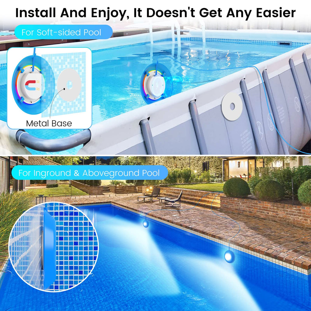 LyLmLe LED Pool Lights 50W Double Lights for Giant Pools, 12V APP Control Underwater Light with Magnet & Timer, 2000lm, IP68 Waterproof Submersible Light for Aboveground and Inground Pools