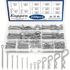 Eoppen 220Pcs Cotter Pins Assortment Kit 304 Stainless Steel 13 Sizes Cotter Pins & R Clips Cotter Pin Set for Hitch Pin Lock Systems