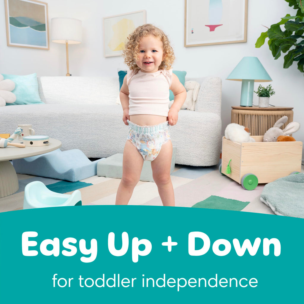 Easy Ups Girls & Boys Potty Training Pants, Size 5 (3T-4T), 124 Count, Bluey Absorbent Pull Up Training Underwear, Up to 100% Leakproof Day and Night, Hypoallergenic