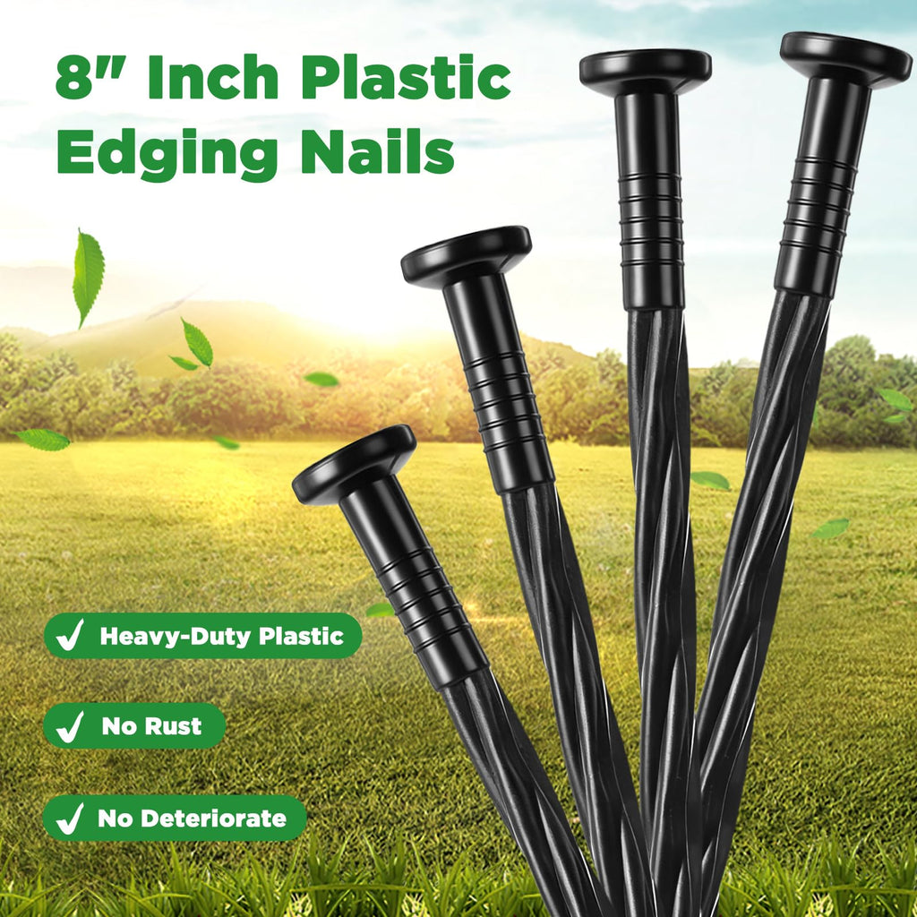 Jetec 150 Pcs 8 Inch Black Landscape Edging Stakes, Spiral Anchoring Spikes