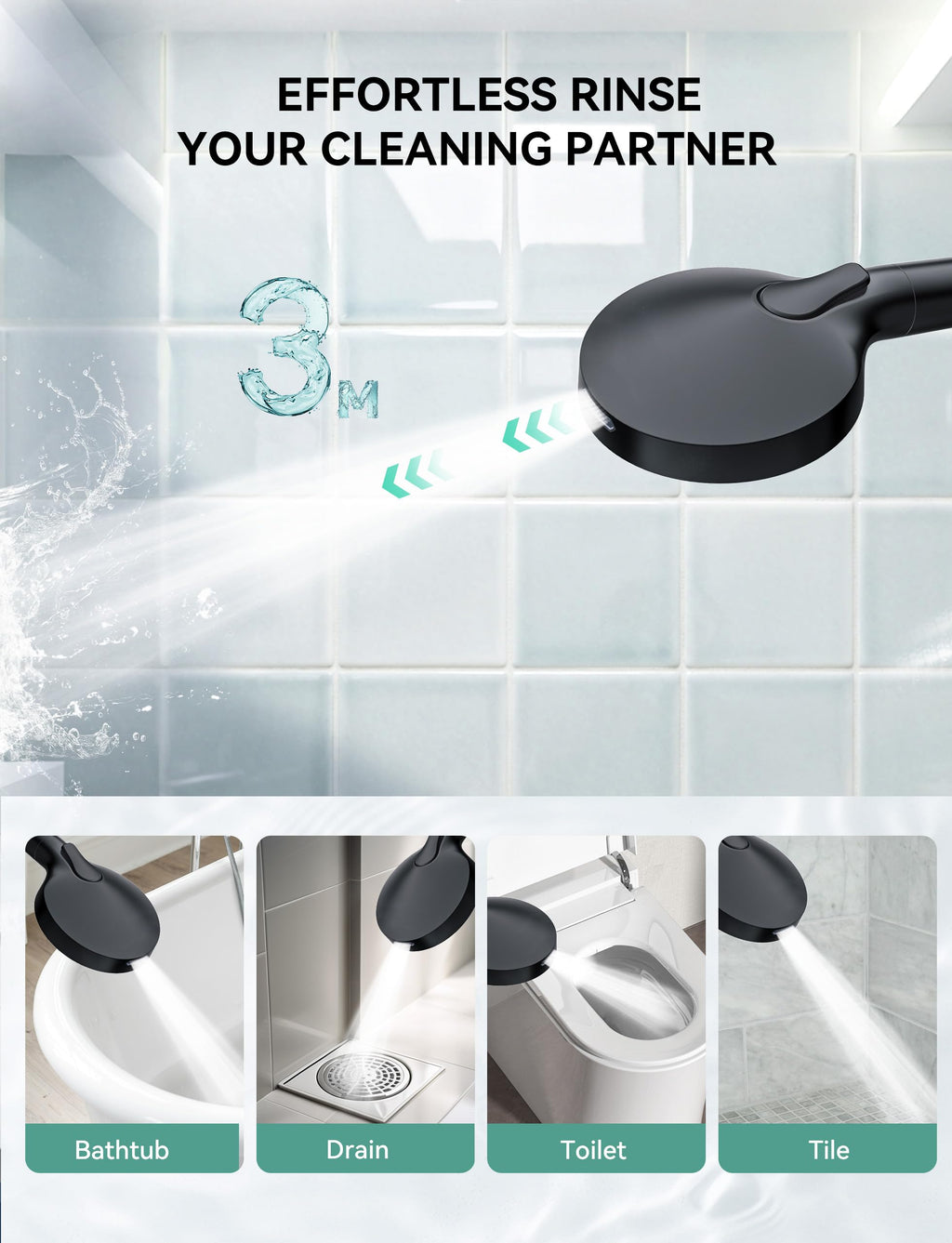 Magichome Shower Head with Handheld, High Pressure 10-Spray Detachable Chrome Showerhead with Stainless Steel Hose, Black