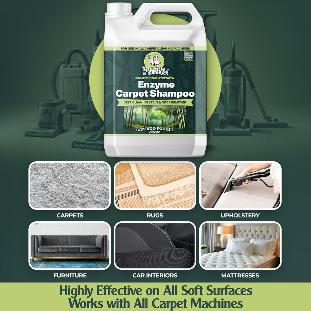 Sprinkle & Sweep Enzyme Carpet Cleaner - Enzyme Carpet Shampoo (64oz) - Carpet Cleaner Solution to Eliminate Tough Stains & Neutralize Odors - Removes Dog, Cat, All Pets Urine- Use with All Machines