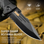NedFoss Pocket Folding Knife Gift for Men DA75, 3 in 1 Pocket Knife for Men, 3.9” Serrated Blade, Survival Knife with Liner-Lock Belt Clip, Seat Belt Cutter, Glass Breaker, Tacical Gear, Hunting knife for Camping Hiking Outdoor