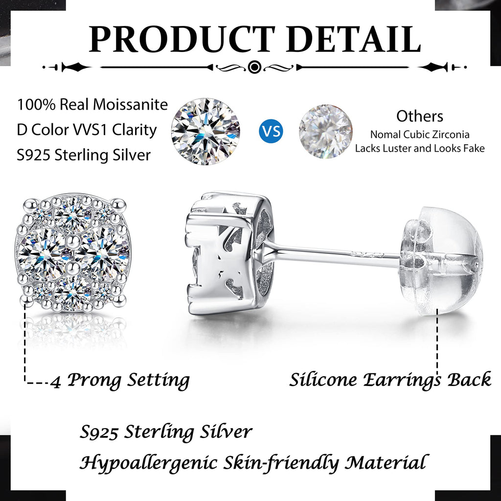 GEMQUEEN Moissanite Earrings Studs 925 Sterling Silver 0.5CT