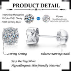 GEMQUEEN Moissanite Earrings Studs 925 Sterling Silver 0.5CT
