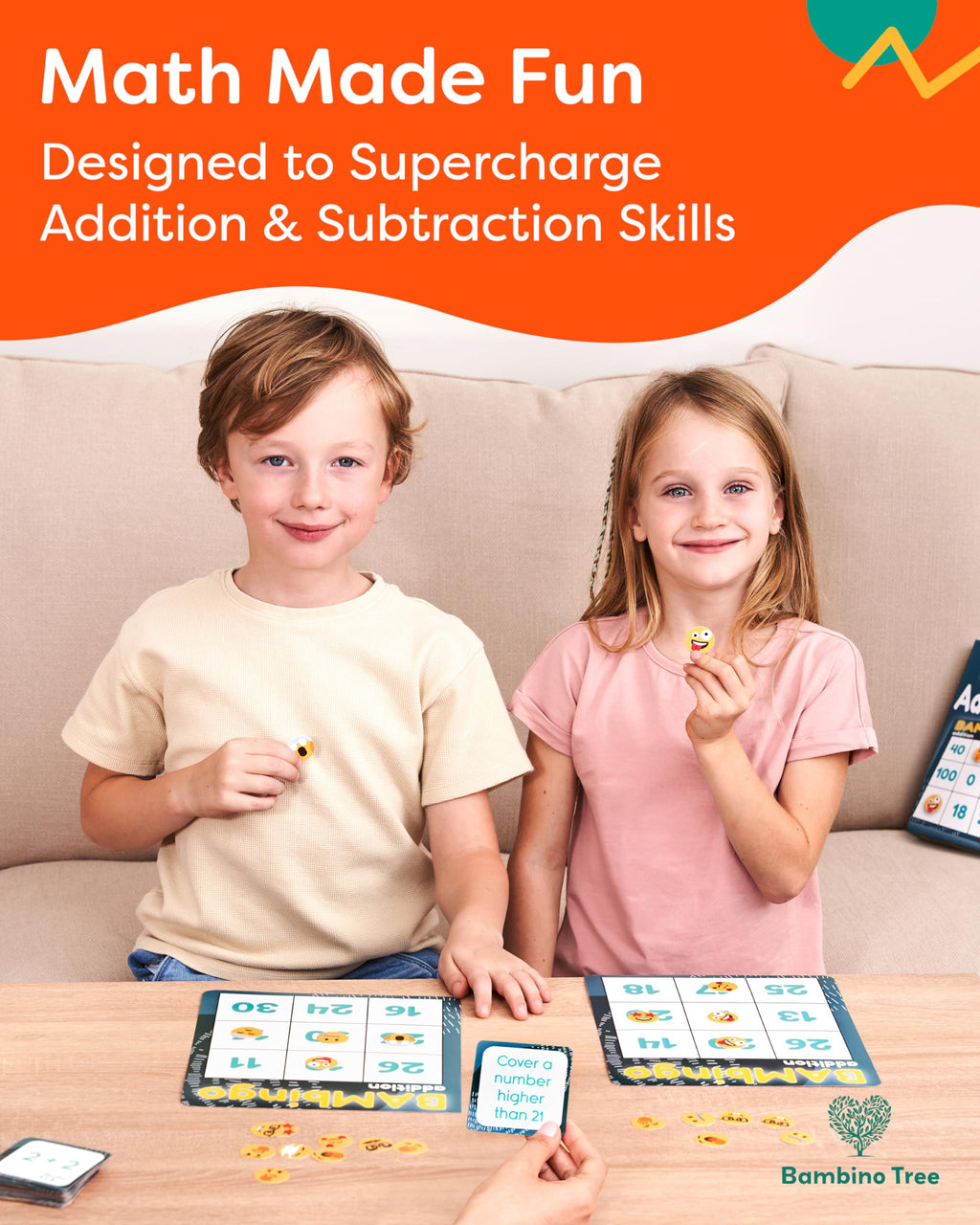 THE BAMBINO TREE Addition and Subtraction Facts Bingo Game - 1st 2nd & 3rd Grade Educational Math Learning for Classroom & Homeschool