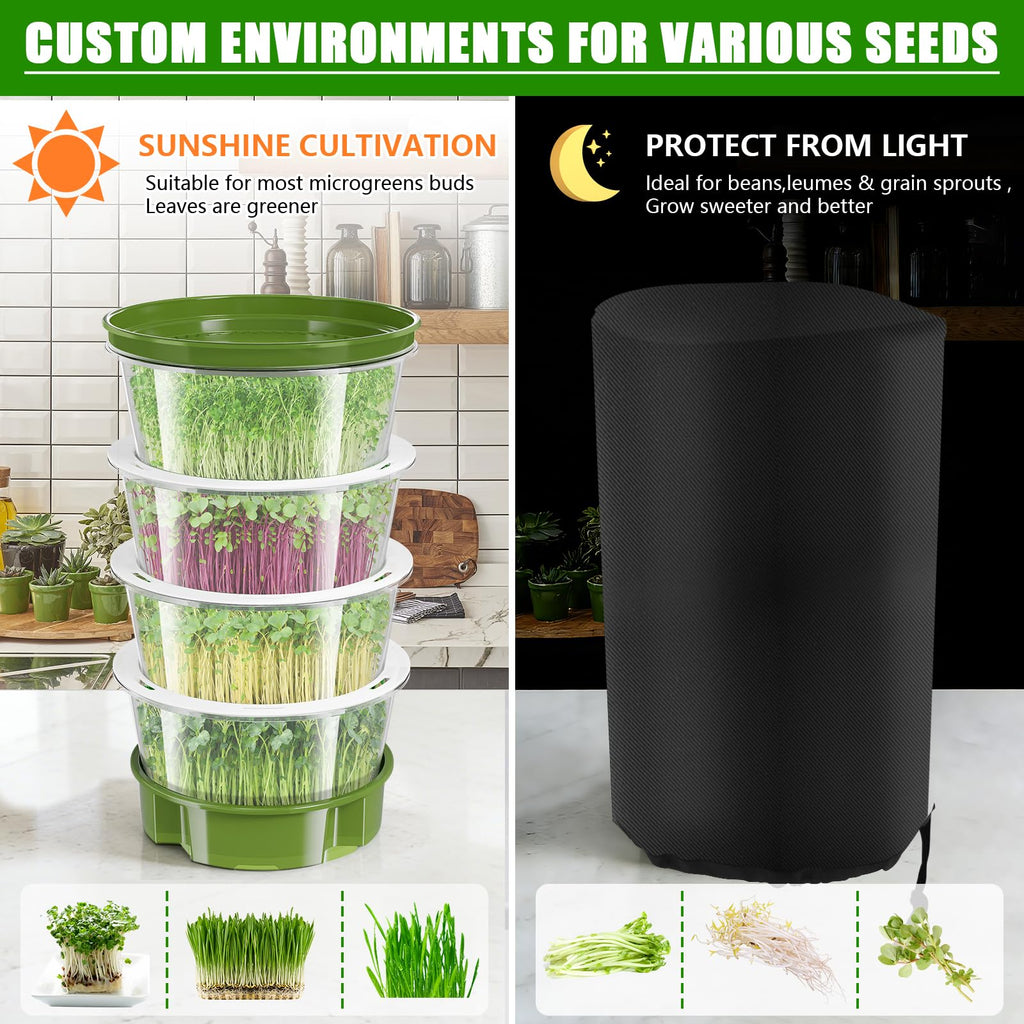 4 Tier Stackable Sprouts Growing Kit with Drain Hose, Microgreens Trays