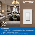 BESTTEN 40 Pack Single-Pole Light Switch, 15A 120/277V, Paddle Wall Switch, On/Off Rocker Interrupter, UL Listed, White