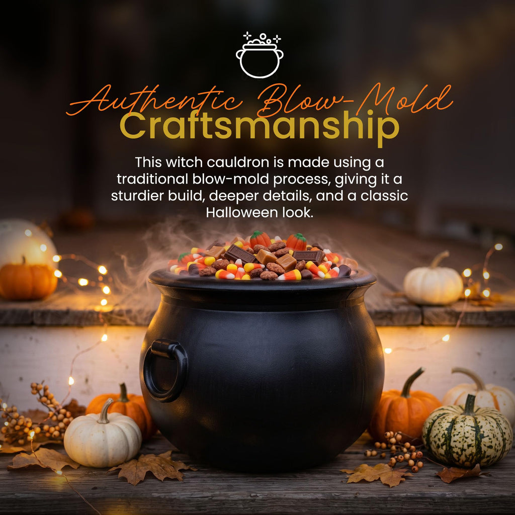 Union Products Black 16 Inch Spooky Witch Cauldron for Indoor and Outdoor Halloween Decoration and Trick or Treat Candy Container, Black