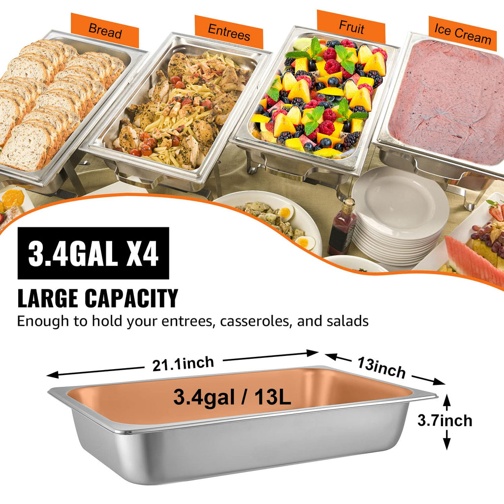 VEVOR 4 Pack Full Size Steam Table Pan,4 Inch Deep, 13L Capacity - Stainless Steel Food Container for Oven, Hotel - Anti-Jam Design