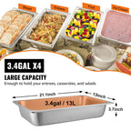 VEVOR 4 Pack Full Size Steam Table Pan,4 Inch Deep, 13L Capacity - Stainless Steel Food Container for Oven, Hotel - Anti-Jam Design