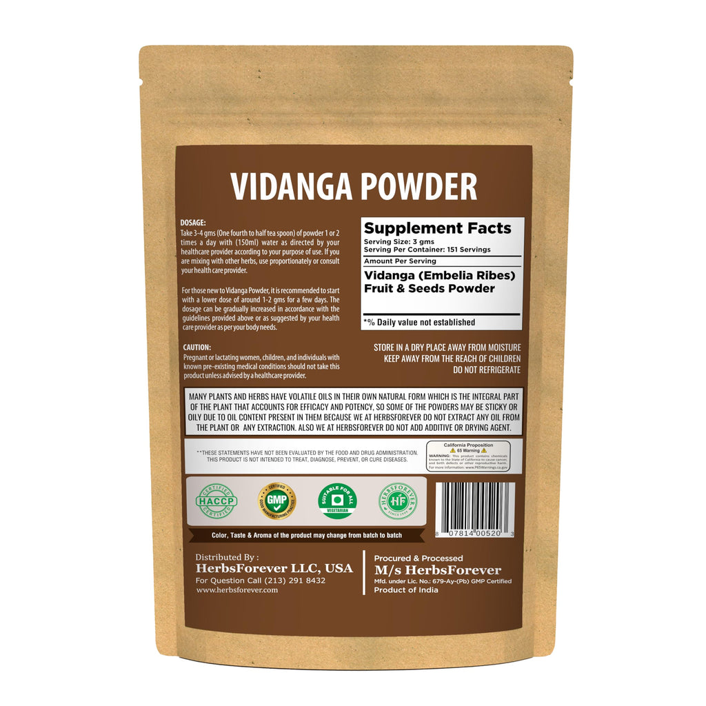 HerbsForever Vidanga(Embelia Ribes) Powder(Fruit & Seed)-Microbeal & Lymphatic Detox,Support Gut Health, Blood Purification- Wild & Nautral Ayurvedic Herb | Non GMO,2X Potency,Ultra Clean |16oz-1LBS