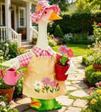 Jwqqwdza Gardener Porch Goose Outfit, 23 Inch Goose Clothes with Hat, Watering Can & Flower Pot, Lawn Geese Statue Costume for Spring Summer Garden Yard Decor (Pink Yellow, One Size)