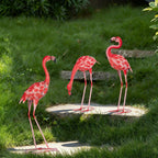 XONOR 3Pcs Flamingo Garden Statues Metal Flamingo Yard Art Outdoor Statues Sculptures for Home Patio Lawn Backyard Décor(Pink&Red)