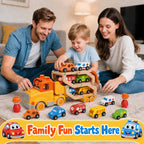 Toddler Toys for 2 3 4 5 Years Old Kids, Transport Car Carrier Truck Toy with 6 Wooden Vehicle, 30in Foldable Track Trailer with Light & Sound Effects, Best Gift Choice for Christmas, Birthday