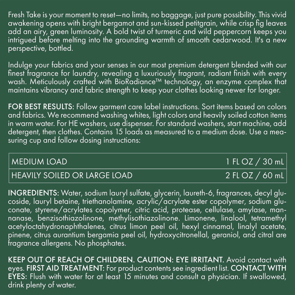 The Laundress Fresh Take Luxury Laundry Detergent, Long-Lasting Green Citrus Fragrance up to 7 Days of Scent, BioRadiance Enzyme Technology, Keep Clothes Vibrant for Longer, USDA Biobased, 15 Loads