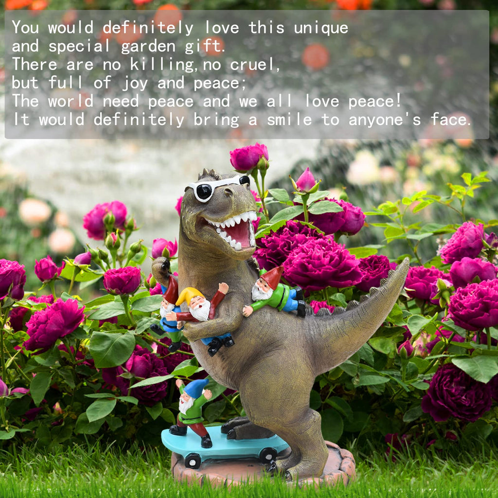 ACHYHAVIN Garden Statue Outdoor Decoration, Cool Dinosaur Play Skateboard with Gnomes Figurines, Indoor Outdoor Decor Art for Patio Lawn Yard, Housewarming Garden Gift…
