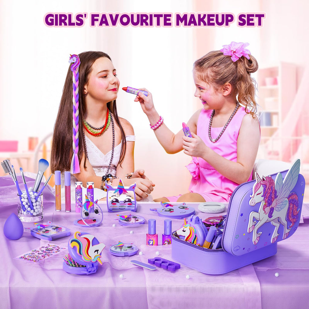 Beayuck Kids Makeup Kit for Girls - Girls Makeup Kit Toys, Real Washable Cosmetic Set with Storage Case, Kids Play Makeup Set for Christmas Birthday Gift 3 4 5 6 8 10 11 12+ Years Old, Purple