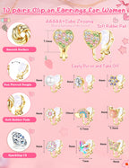 THUNARAZ 10Pairs Clip On Earrings for Women Lightweight Gold Non Pierced