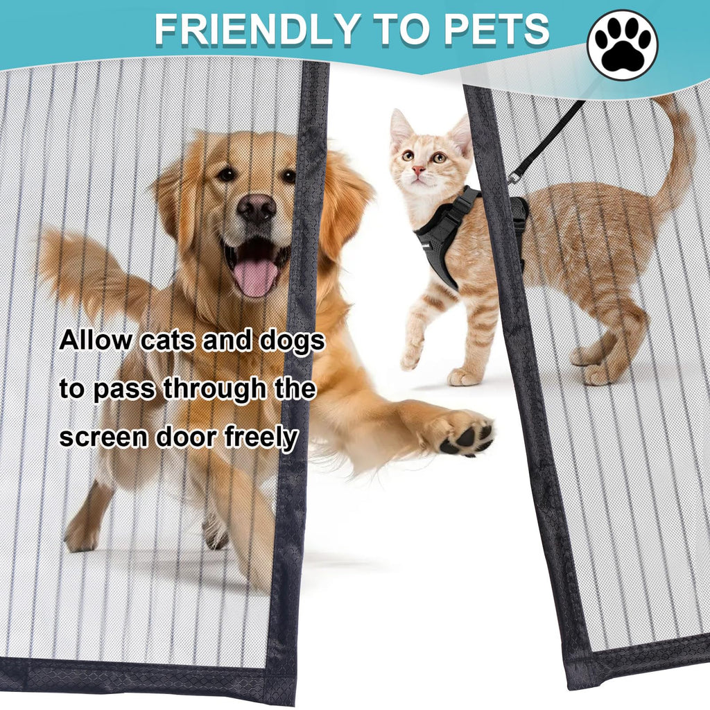 ENBZSVU Magnetic Screen Door Mesh, Fit Door 36 x 78 inch, Black Actual Net Screen Size Include Edges 38" x 80" for Patio, Sliding Door, Keeps Bugs Out, Fresh Air Flow, Self Closing